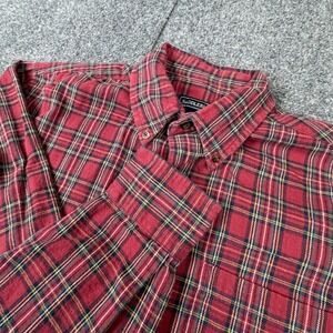 Saddlebred Mens M‎ Medium Red Plaid Flannel Button Down Shirt Long Sleeve Cotton